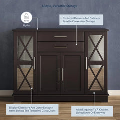 Sideboard Buffet, 47 Inch Storage Console Table Coffee Bar Kitchen Cupboard Pantry Glass Display Cabinet for Lving Entryway