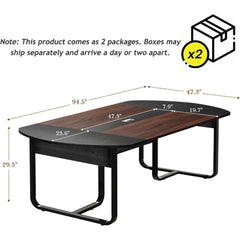 8FT Conference Table for 10 People, 94.5D x 47.3W x 29.5H Inches Large Boat Shaped Meeting Table with Cable Grommet,