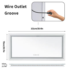 LED Bathroom Mirror Rectangular Wall Vanity Mirror Dimmable with 8 RGB Backlit 3 Front Color Anti-fog, Memory