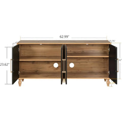 Farmhouse Sideboard Buffet Cabinet Accent Storage Cabinet with 4 Carved Flower Doors and Metal Handless, TV Stand Console Table