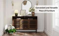 Buffet Sideboard Cabinet Modern Storage Cabinet with Louvered Door and Adjustable Shelf for Kitchen, Coffee Bar, Living Room