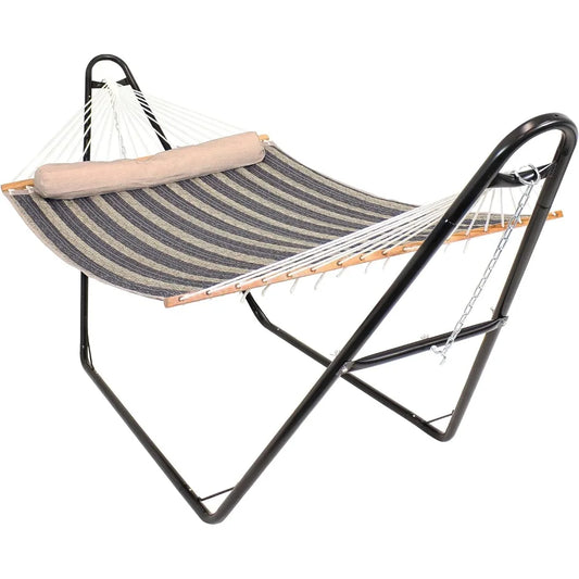 Double Quilted Fabric Hammock with Universal Steel Stand - 450-Pound Capacity - Black Stand