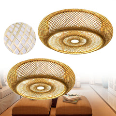 Asian Rustic Bamboo Flush Mount Ceiling Light 3-Lamp Antique Rattan Ceiling Light Weaving Lantern Lighting Fixture