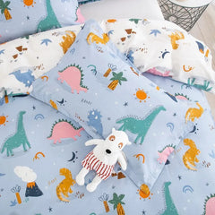 Kids Duvet Cover Set Full Size, Cotton Cartoon Car Truck Bedding Set for Boys Girls, 3 Pieces Soft Breathable White Yellow Plaid