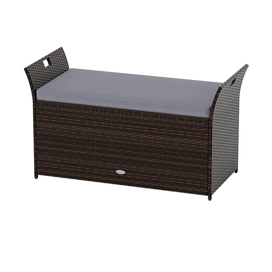 Outdoor Bench with Hand-woven PE Rattan Wicker Cushion & Side Handles Storage