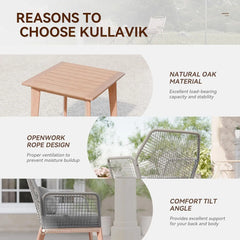 Outdoor Patio Furniture Set,5 Pieces Indoor Rope Woven Sectional Sofa Set Modern Oak Patio Conversation Sets with Wooden T