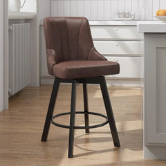 Swivel Bar Stools with Backs, 24" Counter Height Bar Stools Set of 3, Fabric Upholstered Counter Bar Stools with Solid Wood Legs
