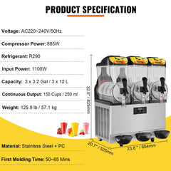 VEVOR 1/2/3 Tanks Commercial Ice-Cool Juice Smoothie Slush Maker Frozen Beverage Cold Drink Dispenser Vending Machine for Home