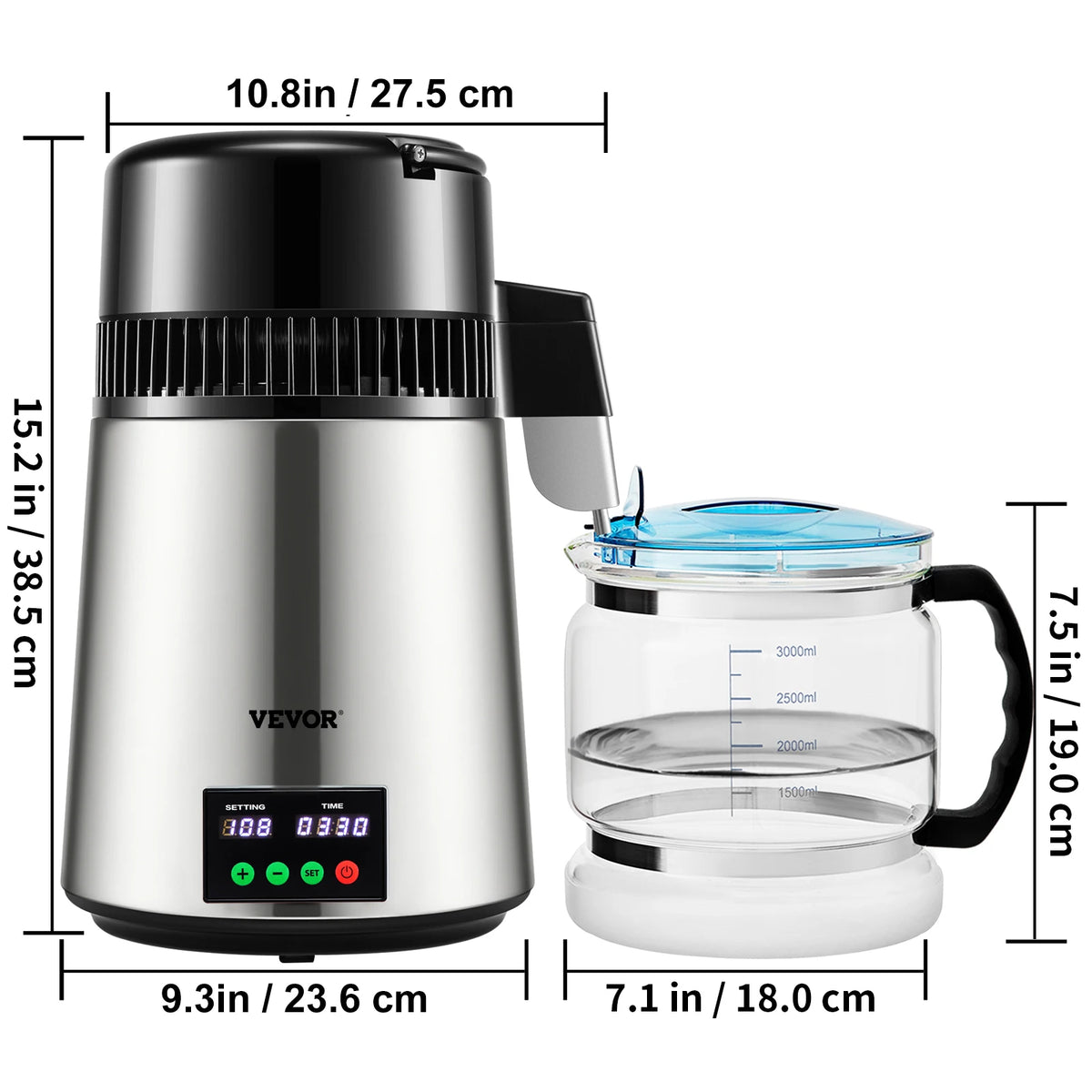 SucceBuy 4L Water Distiller Purifier Filter 1L/H Distilling Speed Dispenser Drinking Bottle Softener Touch Screen Home Appliance