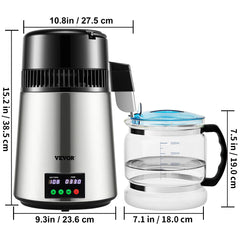 SucceBuy 4L Water Distiller Purifier Filter 1L/H Distilling Speed Dispenser Drinking Bottle Softener Touch Screen Home Appliance