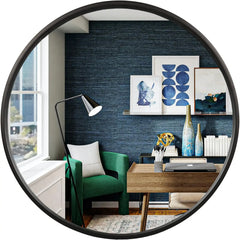 Round Mirror with Wood Frame 24 Inch Circle Wall Mirror for Bathroom Round Wall Mirror for Wall Decor, Vanity,