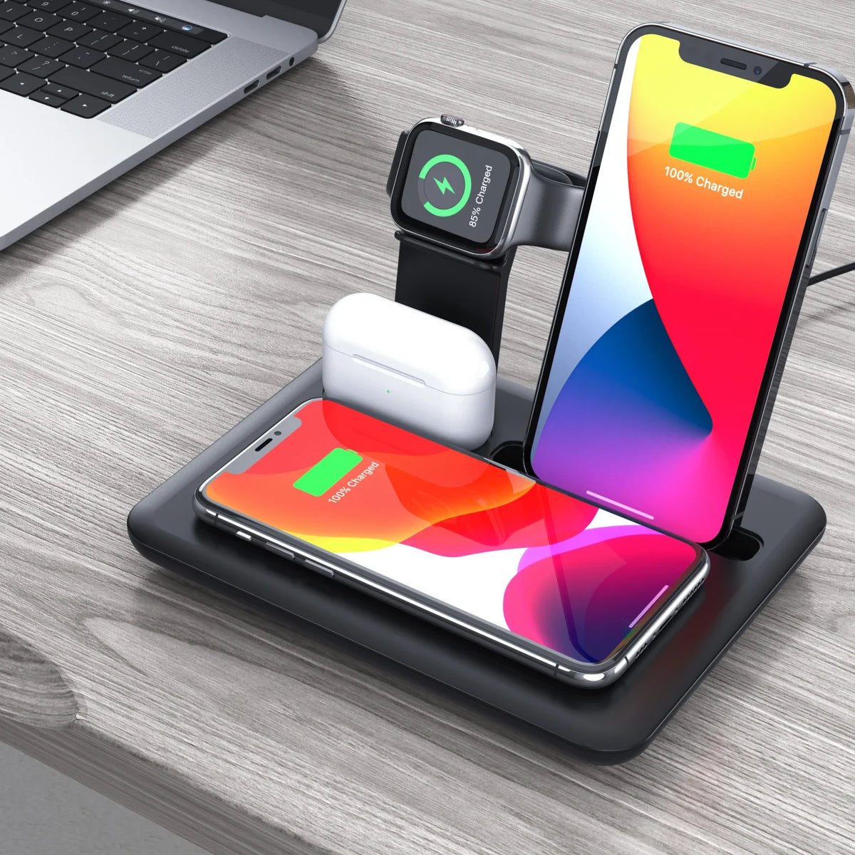 15W Fast Wireless Charger Stand For iPhone 11 12 XR X 8 Apple Watch 4 in 1 Foldable Charging Dock Station for Airpods Pro iWatch