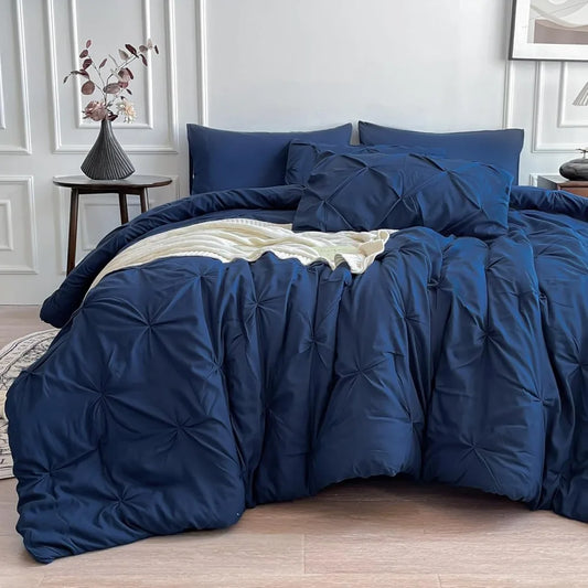 Maple&Stone California King Comforter Set, 7 Pieces Cal King Bed Set, Pinch Pleat Bed in a Bag Bedding Set with Comforter, Sheet