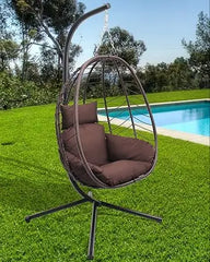 Chair with Stand Patio Hammock Swing Chair, Basket Wicker Rattan Adjustable Height