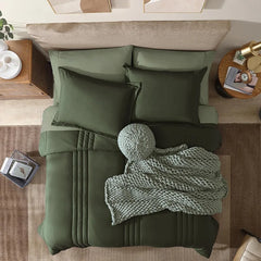King Size Comforter Set - 7 Pieces Bed in a Bag King, Olive Green Bedding Sets with Comforter, All Seasons Down Duvet Cover Sets