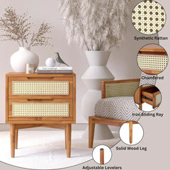 Bed Table Drawer Bedside Tables Oliver Solid Wood Rattan Nightstand/Side End Table Fully Assembled Furniture Sofa Bedroom Home