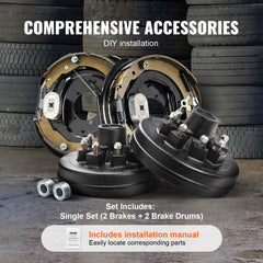 SucceBuy Trailer Hub Drum Kits Self-Adjusting Trailer Brake Assembly for 7000 lbs Axle Backing Plates Brake System Part Replace