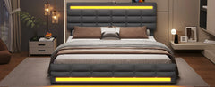 LED Bed Frame with 4 Drawers & USB Charging Station, Upholstered Platform Queen Size Bed with LED Headboard & Footboard