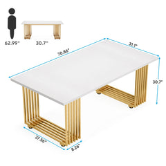 Tribesigns 70.9" Modern Office Desk, Wooden Computer Desk, White Executive Desk with Gold Metal Legs, Small Conference Table