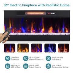 70" Modern Fireplace TV Stand for TVs Up To 80" with LED Lights and Storage, PS5 Gaming TV Console for Living Room, TV Stands