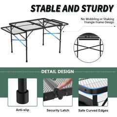 Folding Table with 2 Wing Panels, 3x2 FT with Mesh Desktop,Height Adjustable Folding with Mesh Bag, Outdoor Tables