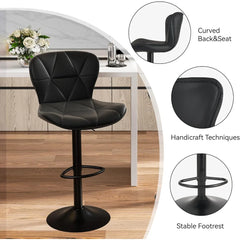 Modern Bar Stools Set of 2, Adjustable Faux Leather Upholstered Swivel Bar Stools, Counter Height Bar Chairs with Back