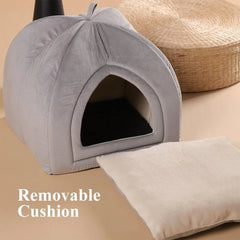 Soft Cat House Tent Indoor Pet Bed 2-in-1 Removable Pillow Cozy Cave Small Dogs and Cats