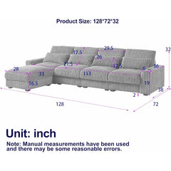 128'' Oversized L-Shaped Modular Sectional Sofa with Cup Holders & Charging Port