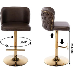 PU Faux Leather Swivel Bar Stools Set of 2 Height Adjustable Kitchen Island Counter Stools Tufted Wingback Dining Stool