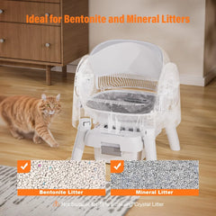 Open-Top Self Cleaning Cat Litter Box, Automatic Cat Litter Box for Multiple Cats with Trash Bags and Litter Mat Included, White
