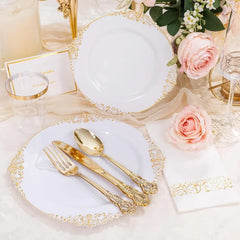 700PCS Plastic Disposable Tableware Set for 100 Guest - 200 Disposable Plates, 300 Plastic Silverware, 100 Cups, 100 Napkins