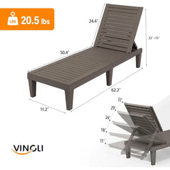 Outdoor Chaise Lounge Chair Set of 2, Waterproof Outdoor Lounge Chair with 5-Level Adjustable Backrest, Patio Chaise Lounges
