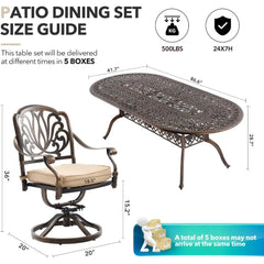 9 Piece Outdoor Dining Set, Cast Aluminum Retro for 8 Includes 86.6’’ Rectangular Table with and Umbrella Hole, Patio Dining Set