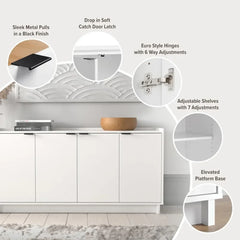 Sideboard Storage Cabinet Cabinets for Living Room Furniture for Kitchen Simply Modern 4 Console Table White Doors and Shelves