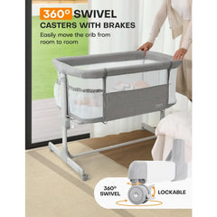 Baby Bassinet Bedside Sleeper,All Mesh Bedside Bassinet for Newborn Infant with Comfy Mattress, 7 Height Adjustable Bedside Crib