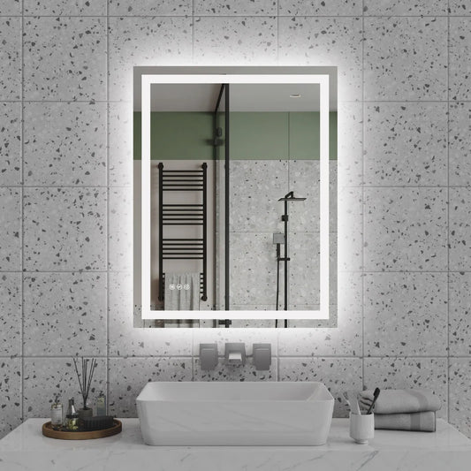 28x36 Bathroom Mirror Front and Backlit 3 Color Temperature Adjustable