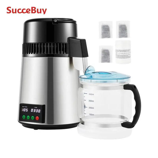 SucceBuy 4L Water Distiller Purifier Filter 1L/H Distilling Speed Dispenser Drinking Bottle Softener Touch Screen Home Appliance