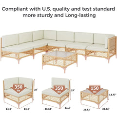 7 Piece Outdoor Patio Furniture Set, Patio Sectional Furniture Set, Wicker Outdoor Couch Sets with Glass Table and Cushions