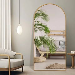 Arched Full Length Mirror, 71x32 Oversized Floor Mirror with Stand, Gold Mirror Full Length, Aluminum Full Body Dressing Mirror