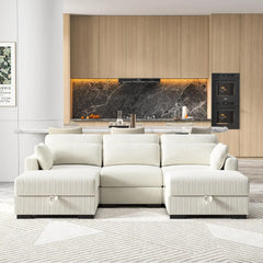 Corduroy Sofa Couch with  Pillows, Seat Convertible U Shaped Sofa Couch with Storage and Chaise for small Apartments
