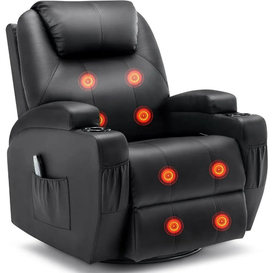 Recliner Chair, Rocking Chair with Massage and Heat, 360° Swivel Recliner Chairs, Rocker Manual Recliner with Remote Control