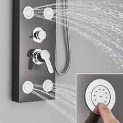 Black Shower Panel Column Big Screen Blue Light Rain&Waterfall Shower Head  Massage Jets Mixer Bathroom Shower Faucet