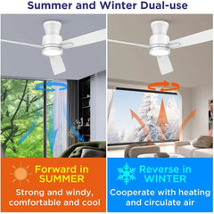 52-Inch Low Profile Ceiling Fans with Lights and Remote, Flush Mount, Night Light Feature, 3 Dual Finish Blades