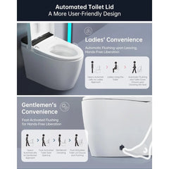 Smart Toilet,One Piece Bidet Toilet for Bathroom ,Warm Water and Dry,Heated Seat,Foot Sensor and Night Light, Auto Flush
