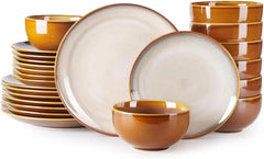 Ceramic Dinnerware ,Stoneware Plates and Bowls Sets,Handmade Reactive Glaze Dishes Set,Chip Resistant and Scratch (24PCS)
