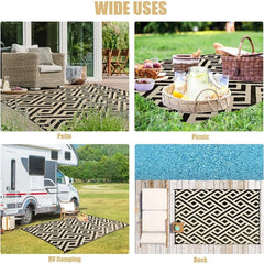 Outdoor Rug Waterproof 8x10 Ft, Foldable Outdoor Plastic Straw Rug, UV Reversible Patio Rug Decor