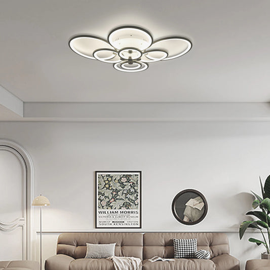 Modern LED Ceiling Light Fixture with Remote Control, Clear Acrylic Shade, Semi Flush Mount Ceiling Light Chandelier 8 Head
