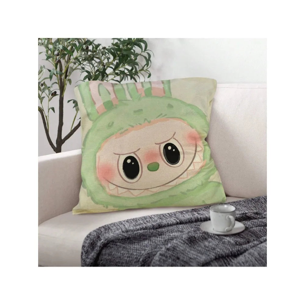 Funny Labubu Throw Pillow Cover, The Monsters Decorative Square Pillowcase Throw Cushion Case for Bedroom,Living Room,18x18 Inch