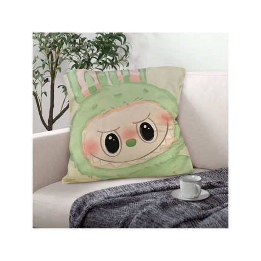 Funny Labubu Throw Pillow Cover, The Monsters Decorative Square Pillowcase Throw Cushion Case for Bedroom,Living Room,18x18 Inch