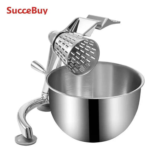 SucceBuy Rotary Cheese Grater with U-Shaped Base 2.5L Bowl Round Multifunctional Mandoline Slicer Vegetable Kitchen Gadgets